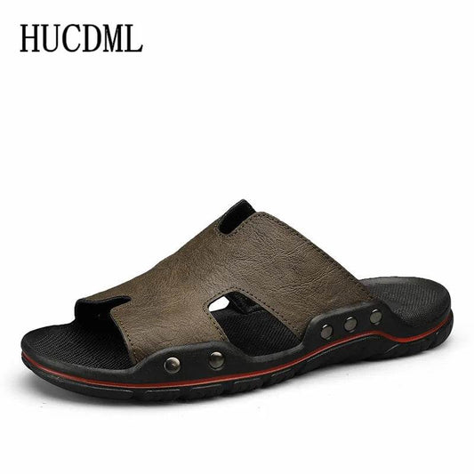 Men's Slippers Leather Summer Outside Sandals Big Size 39-48 Beach Slippers Anti-slip Casual Slide Mens Shoes Big Size 38-48 - Tamnz