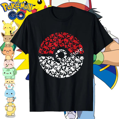 (Uniqlo)Pokemon Pikachu Short Sleeve Men Women T-Shirts Kawaii Cartoon Peripheral Clothes Summer Cotton  Kid Cute T-Shirts