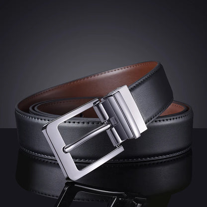 Belt men's genuine leather buckle pants belt denim casual versatile simple belt dual color dual-purpose cowhide business belt