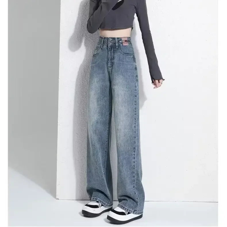 Vintage High-waisted Slimming Jeans Women's Straight-leg Pants Hong Kong Style Bell Bottoms Trendy Gradient Pants For Women