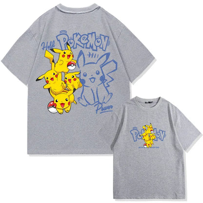 （Miniso) Anime Manga Pikachu Graphic Men's T-Shirt Summer Cartoon Anime Pokemon Cotton Short Sleeve Unisex T Shirt Harajuku Tops