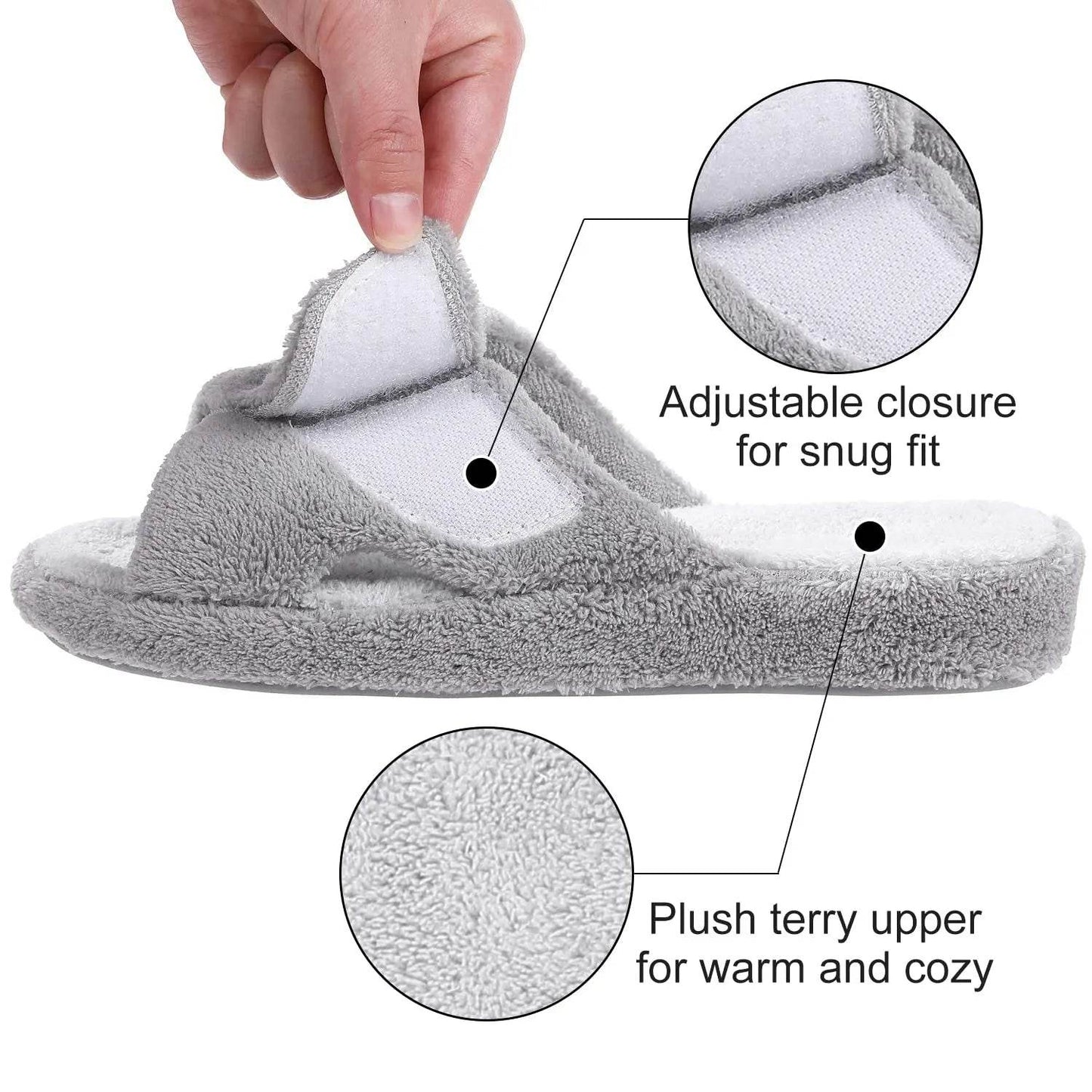 Comwam Four Seasons Arch Support Cotton Slippers Women Adjustable Terry Cloth Fuzzy Indoor Slippers Open Toe House Flats Shoes - Tamnz