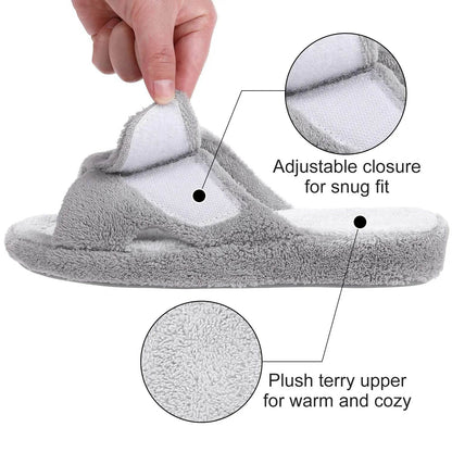 Comwam Four Seasons Arch Support Cotton Slippers Women Adjustable Terry Cloth Fuzzy Indoor Slippers Open Toe House Flats Shoes - Tamnz