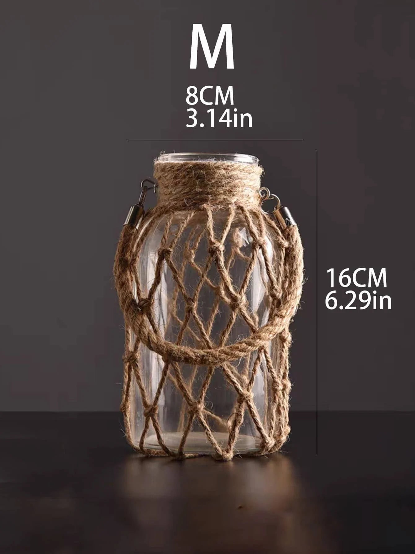 Rustic Hanging Glass Vase Rope Net Dry Flower Glass Vase with Art Hemp Rope Home Transparent Living Room Decor Table Decoration - Tamnz