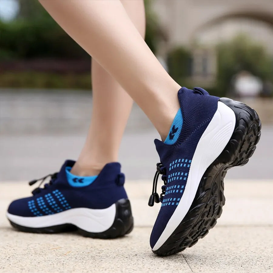 Women Fashion Sneaker for Walking Fitness Sport Shoes Chunky Platform Height Increasing Breathable Loafers Elastic Lady Trainers - TaMNz