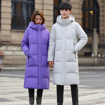 Purple Men and Women Quilted Winter Coat 2023 New Men's Thick (Winter) X-Long Warm Hooded Lovers Down Jackets Brand Clothing - TaMNz