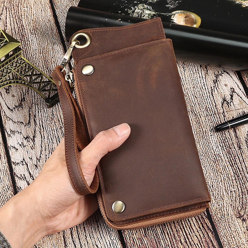 Blocking Genuine Leather Clutch High-Quality Card Holder Casual Male Long Purse Fit for 6.7" Phone - TaMNz