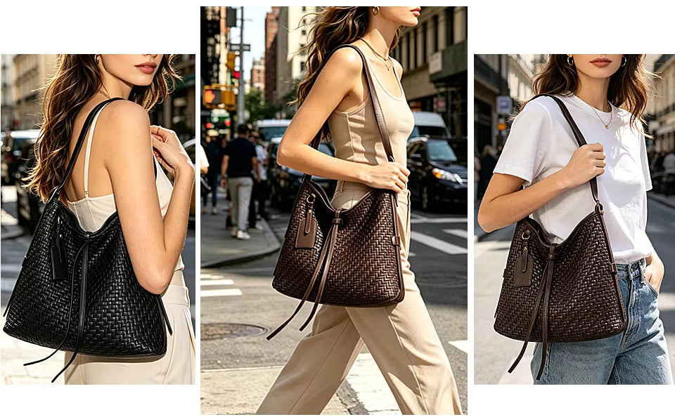 Woven Vegan Leather Tote Bag for Women