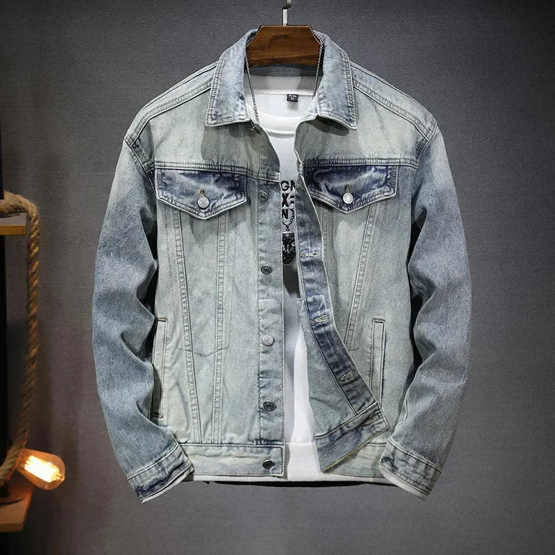 American StylewashingDistresseddenimJacket Men's Autumn/Winter New High Street Vibe Trendy Vintage Work Lapel Jacket