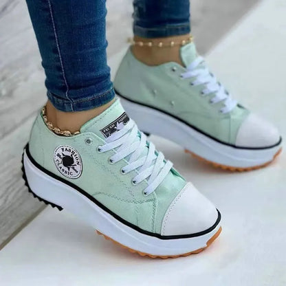 Speedy Classic White Canvas Shoes Women Sneakers Solid Lace-Up Casual Platform Shoes for Women - TaMNz