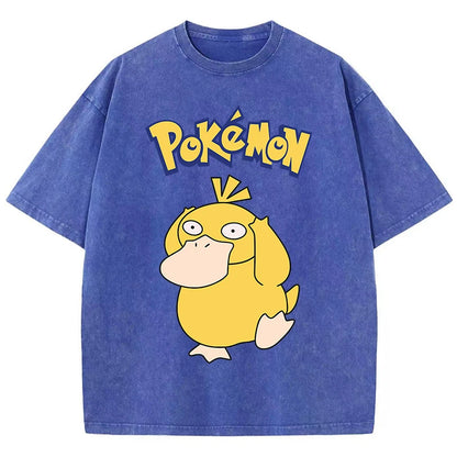 Pokemon Psyduck Girl T-Shirts Summer American Retro Cotton T-Shirt Funny O-Neck Preppy Style Oversizedheavyweightshort Sleeved