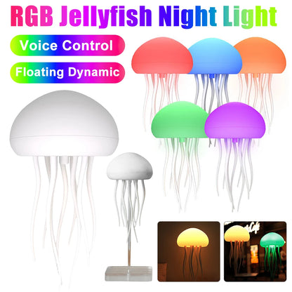 Cartoon Jellyfish Night Light RGB Gradient Cute Jellyfish Bedside Lamp Voice Control Type-C Charging Atmosphere Light LED Lamp