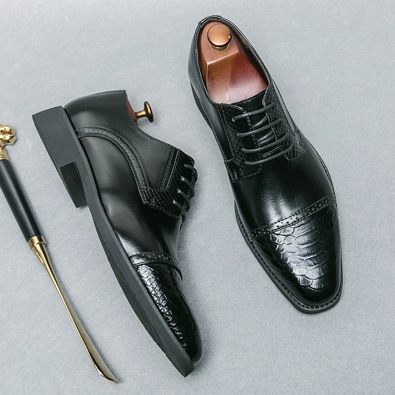 Carved Splice Lace Up Fashion Low Heel Professional Classic Business Men Shoes