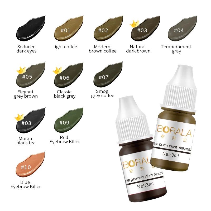 Borala 26 Colors 3ML Permanent Makeup Tattoo Lips Eyebrows Eyeliners Pigments Sample Size Tattoo Pigments Beauty Art Women Use