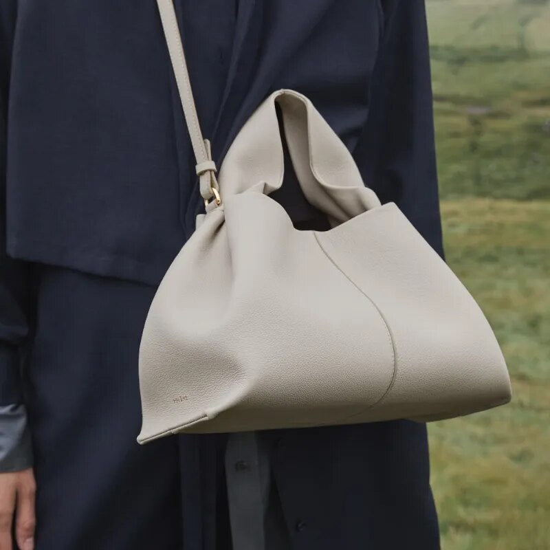 New Polana Cowhide Dumpling Type Crossbody Bag Women Luxury Designer Handbag Cloud Bag Solid Color Lychee Pattern Shoulder Bag - TaMNz