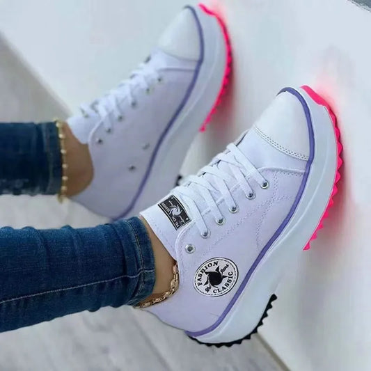 Speedy Classic White Canvas Shoes Women Sneakers Solid Lace-Up Casual Platform Shoes for Women