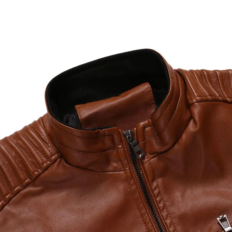 Leather Zipper Korean Trend Casual Fit Slim Baseball Clothes Autumn Fashion Leather Coat Sheepskin Men Leather Jacket New Men - Tamnz