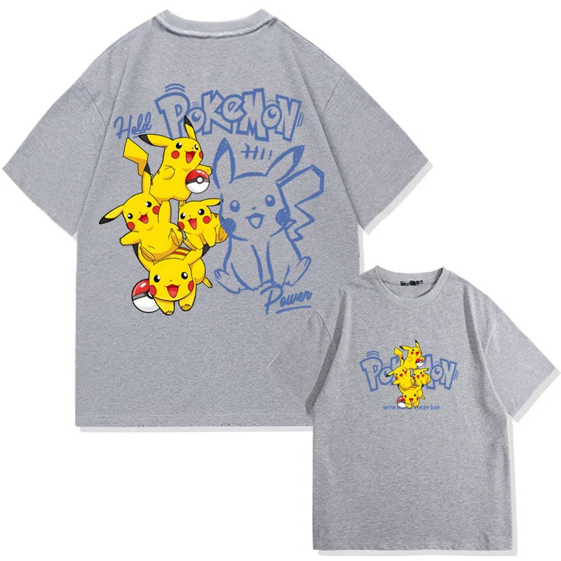 Anime Manga Pikachu Graphic Men's T-Shirt Summer Cartoon Anime Pokemon Cotton Short Sleeve Unisex T Shirt Harajuku Tops Clothing