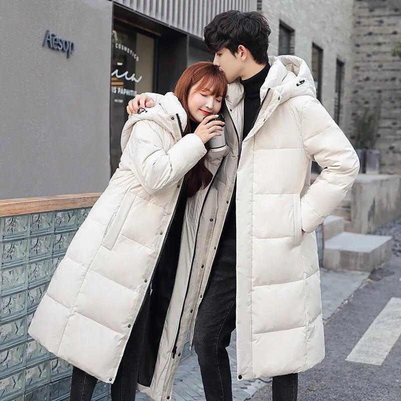 2023 New Men's Women X-long Thick （Winter) Warm Down Jackets Female Korean Slim Fit 90% White Duck Down White Down Coat - TaMNz