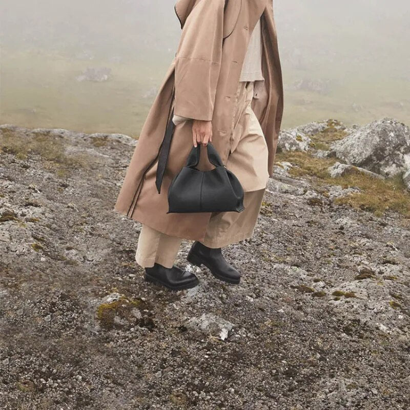 New Polana Cowhide Dumpling Type Crossbody Bag Women Luxury Designer Handbag Cloud Bag Solid Color Lychee Pattern Shoulder Bag - TaMNz