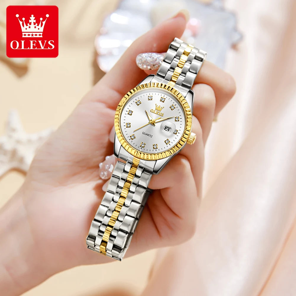 OLEVS 5526 Quartz Elegant Dress Wristwatch Luxury Stainless Steel Waterproof Watch For Women Date Display Original Woman Watches