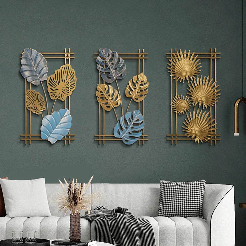 Nordic Metal Leaf Iron Wall Hanging Decor Plant Ginkgo Palm Maple Leaves Wall Pendant Mural Living Room Bedroom Home Decoration - Tamnz