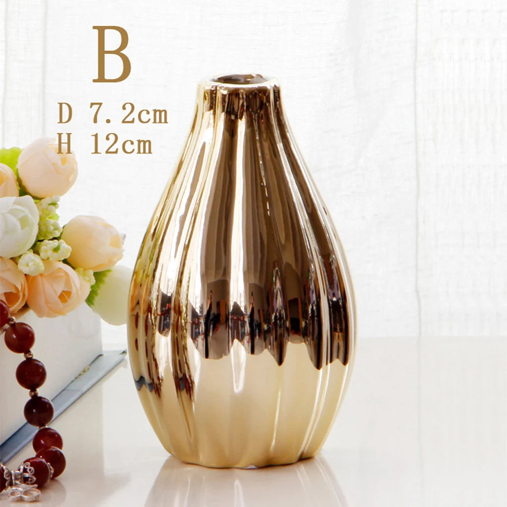 Unique Oval Shape Plating Ceramic Flower Vase Decorative Modern for Home Centerpieces Three Different Styles