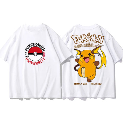 （Miniso) Pokemon Tshirt Pikachu small fire dragon Keda Duck Men Cotton T-shirt Tops Summer Women's Cotton T-Shirt Mens Clothing