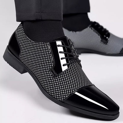 Oxfords PU Leather Shoes Lace Up Formal Black Leather Wedding Party Shoes - TaMNz