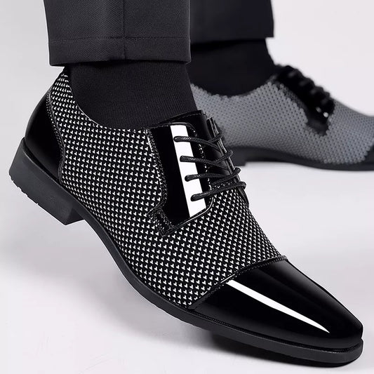 Oxfords PU Leather Shoes Lace Up Formal Black Leather Wedding Party Shoes