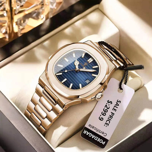 POEDAGAR Luxury Man Wristwatch Business Stainless Steel Quartz Men Watch Waterproof Luminous Date Square Men's Watches Clock+Box - Tamnz