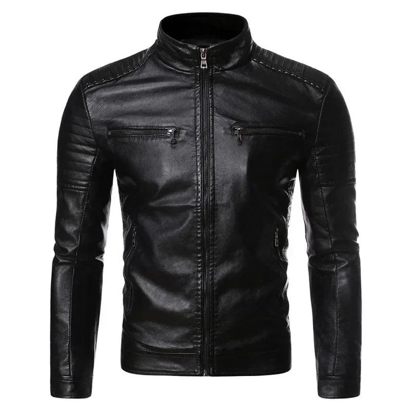 Leather Zipper Korean Trend Casual Fit Slim Baseball Clothes Autumn Fashion Leather Coat Sheepskin Men Leather Jacket New Men - Tamnz