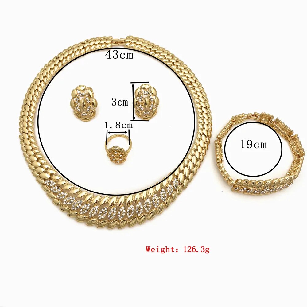 Brazil Gold Color Jewelry Sets For Women Dubai Fashion Necklace Earrings Ring Bracelet Set Bride Wedding Party Gift - TaMNz