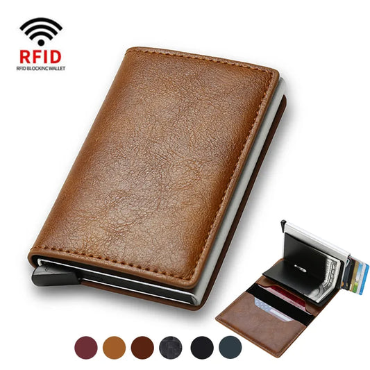 Money Bag Mini Purse Male Vintage Brown Leather Rfid Card Holder Wallet Small Smart Wallet Pocket - TaMNz