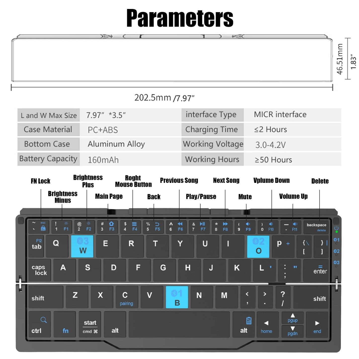 Folding Mini Wireless BT Keyboard With Magnetic Stand Aluminum Alloy Keypad For iPad iPhones Samsung Tablet Rechargeable Keypad - Tamnz