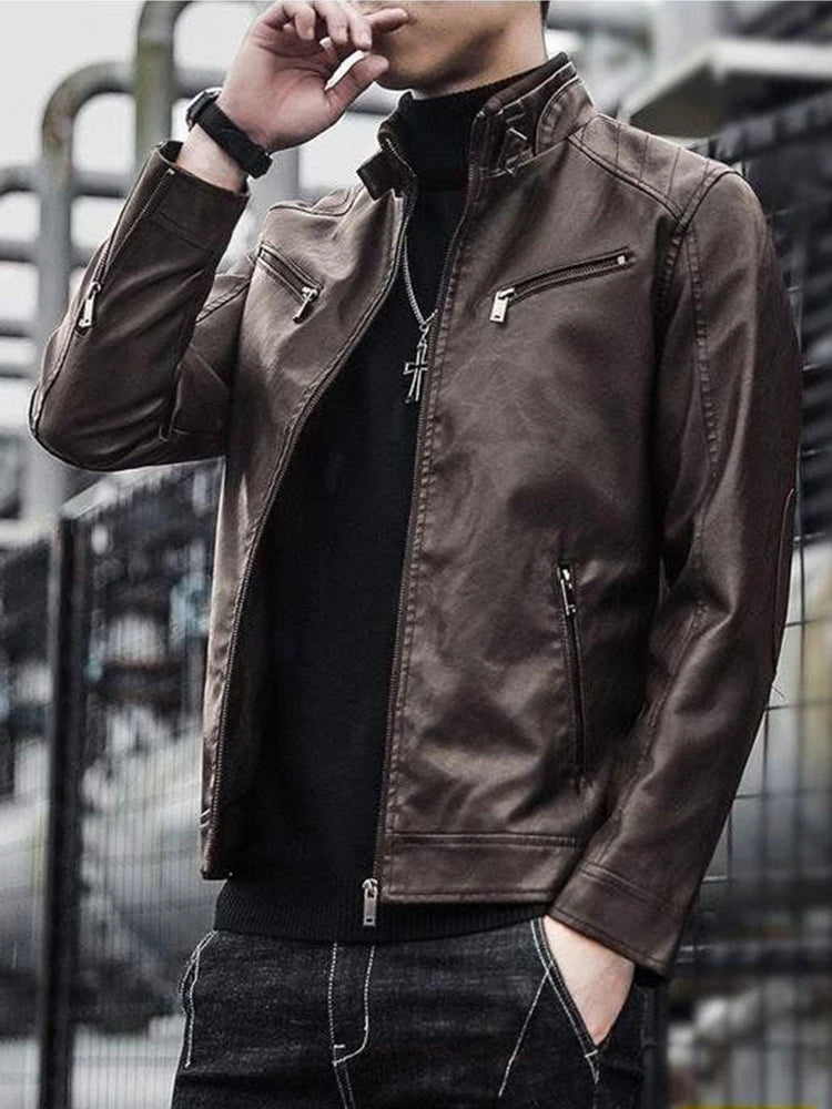 Men Leather Suit Jacket Men Slim Fit Short Coat Men Fashion Leather jacket Streetwear Casual Blazer Jackets Male Outerwear