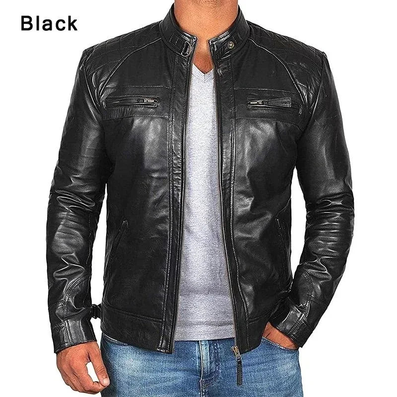 Plus Size Jacket S-5XL Men's Autumn Winter Leather Jacket Casual Stand Collar Motorcycle Biker Coat Zip Up Outwear - Tamnz