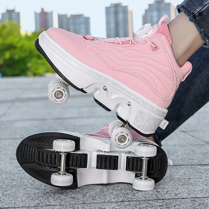 4 Wheel  Roller Skate Shoes For Girls Fashion Shoes With Wheels Women's Adjustable Rolling Skates Shoe Sneakers With Wheels