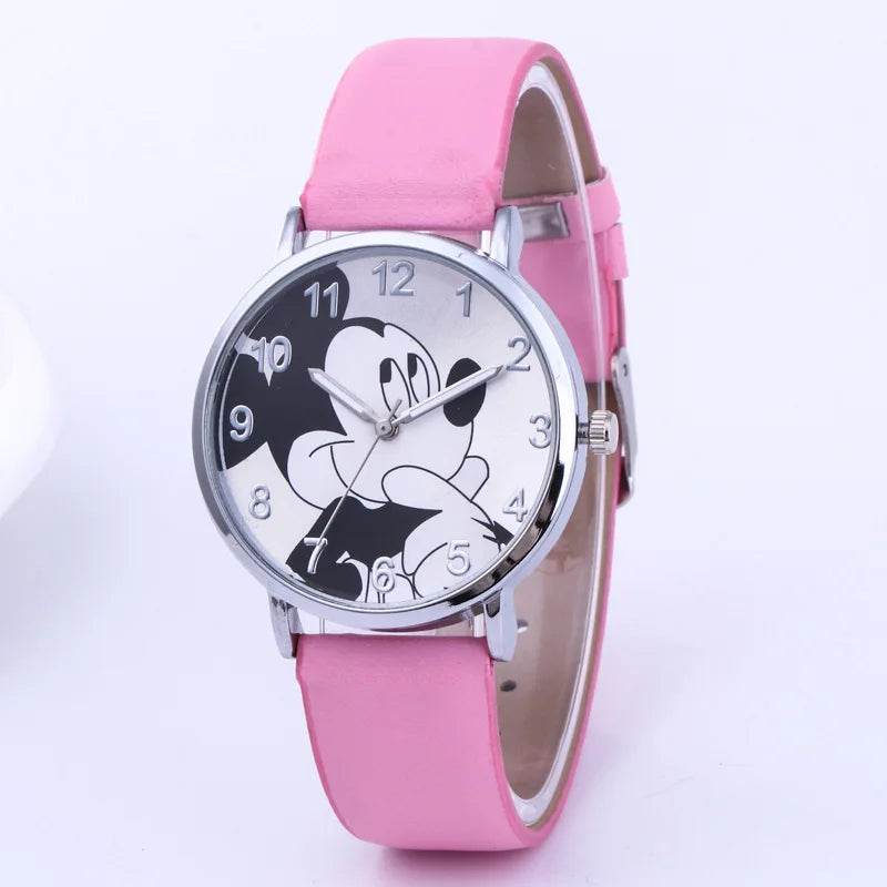 Disney Mickey Mouse Women Watches for Girls Black Leather Strap ultrathin Ladies Watch Quartz Clock Wrist Relogio Feminino - Tamnz