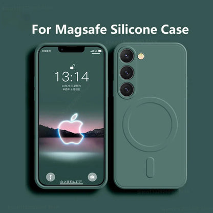 For Magsafe Magnetic Wireless Charge Case For Samsung Galaxy S24 S23 S 24 Ultra Plus S24Ultra Soft Cases Liquid Silicone Cover