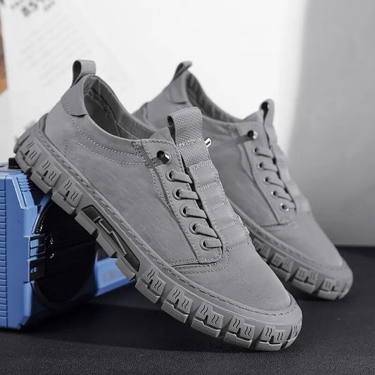 Gray Casual Sports Shoes for Men Sneakers Breathable Lace Up Slip on Shoes