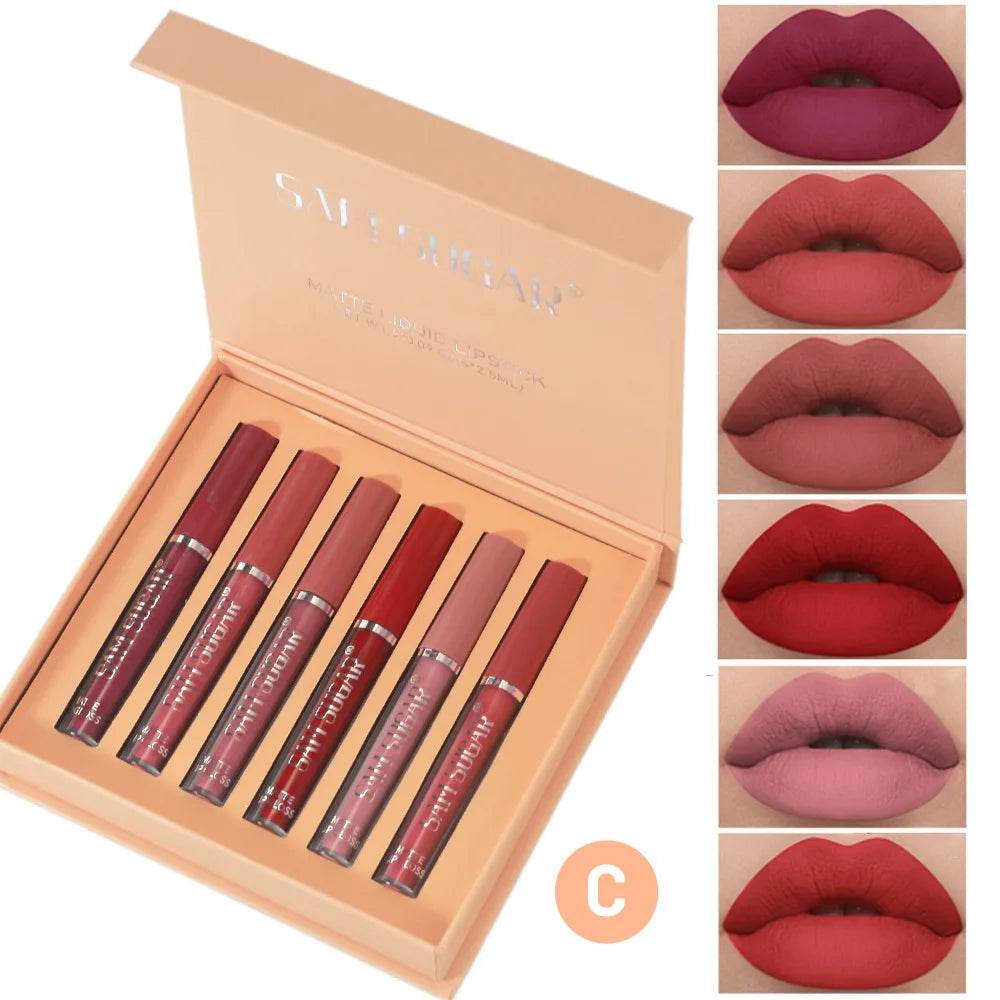 SAM SUGAR Long-Lasting Waterproof Non-stick Cup sexy colors Matte Mist Top 6 Lip gloss set Easy Color silky texture Lip glaze - Tamnz