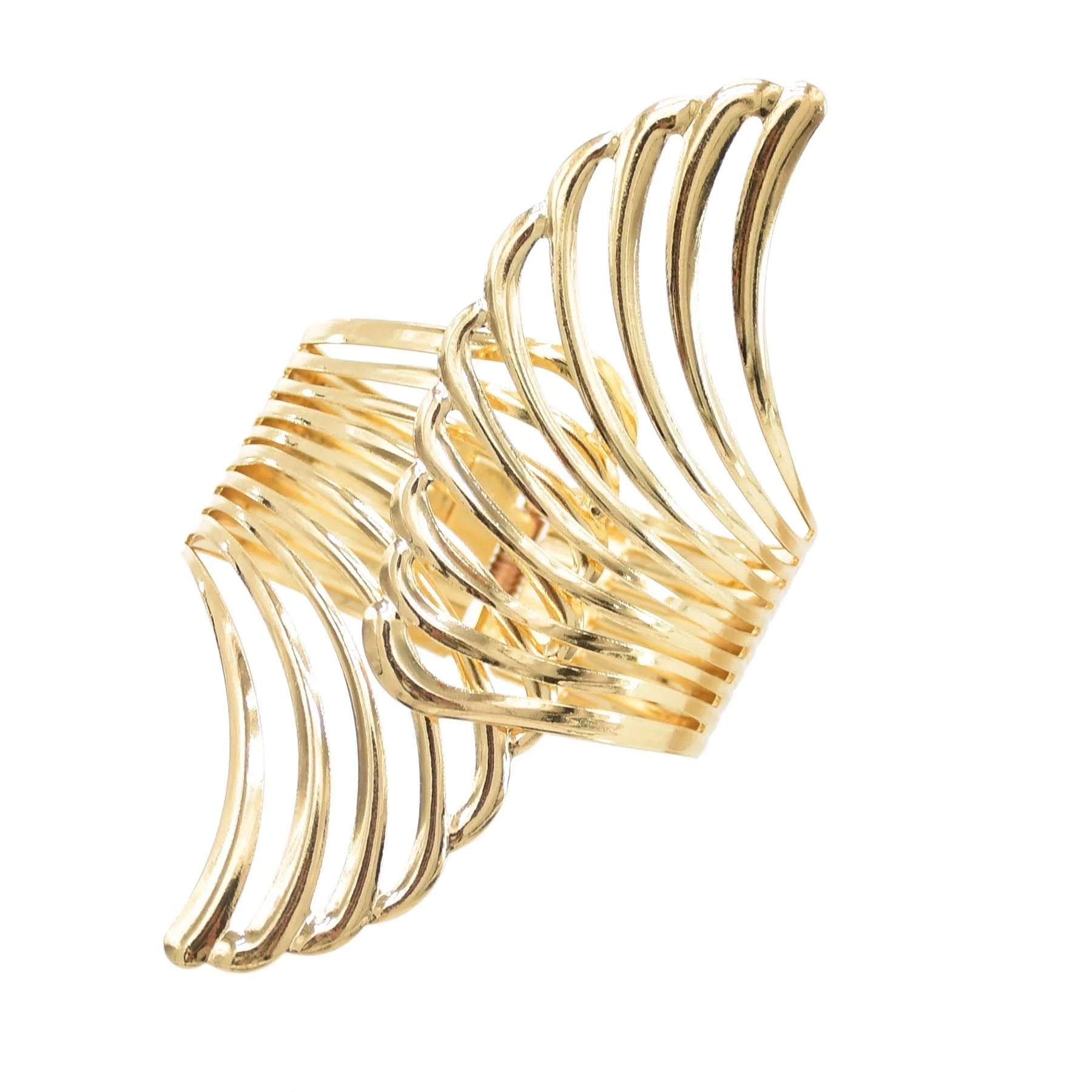 Hollow Wings Feather Wide Cuff Bracelets & Bangles For Women Men Gold Silver Color Alloy Open Big Male Female Bangle Jewelry - TaMNz