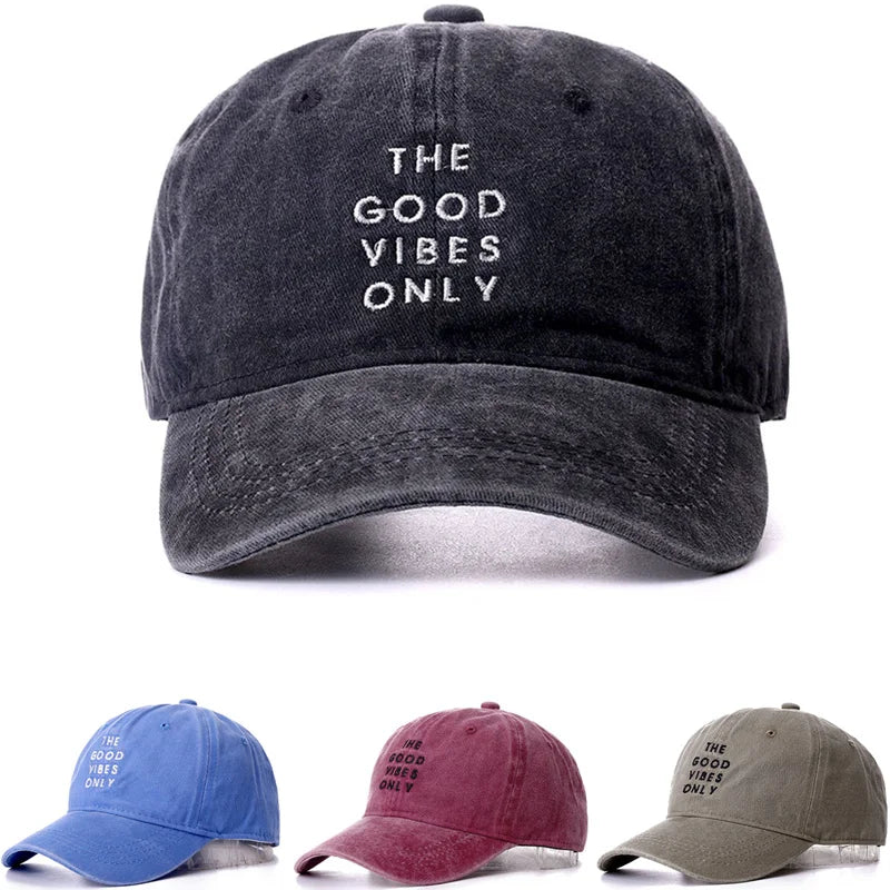 High Quality Washed Cotton THE GOOD VIBES ONLY Adjustable Solid Baseball Cap Unisex Couple Cap Fashion Dad Hat Snapback Cap