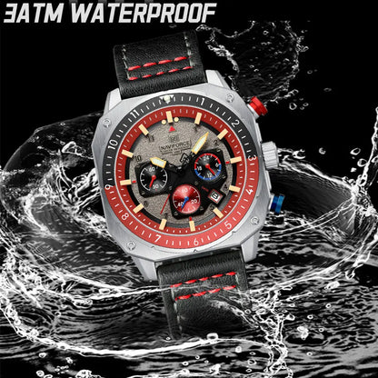 NAVIFORCE Sports Multifunction Waterproof Watches for Men Fashion Leather Luxury Brand Quartz Analog Luminous Square Wrist Watch