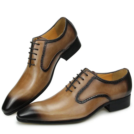 Handmade Genuine Leather Oxford Suit Footwear Wedding Party Black Khaki Color