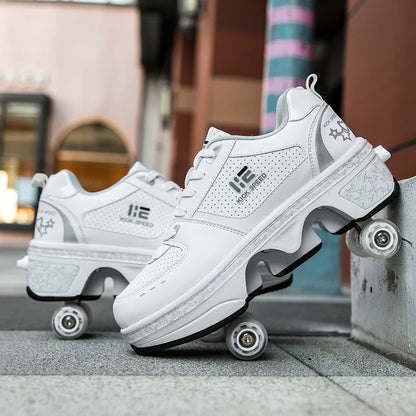 2023 New Dual-purpose Roller Skating Deformation Shoes Double Row Roller Skating Shoes Modified Version Four-wheel Running Shoes