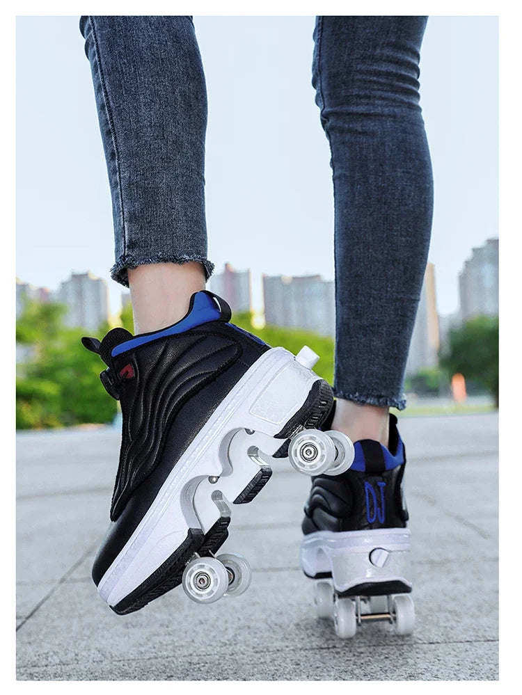 4 Wheel  Roller Skate Shoes For Girls Fashion Shoes With Wheels Women's Adjustable Rolling Skates Shoe Sneakers With Wheels