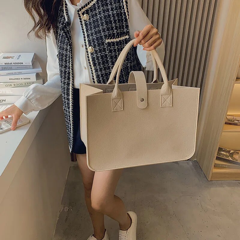 Handbag Large Capacity Open Fashion Felt Shopping Designer Tote Woven Bag - TaMNz
