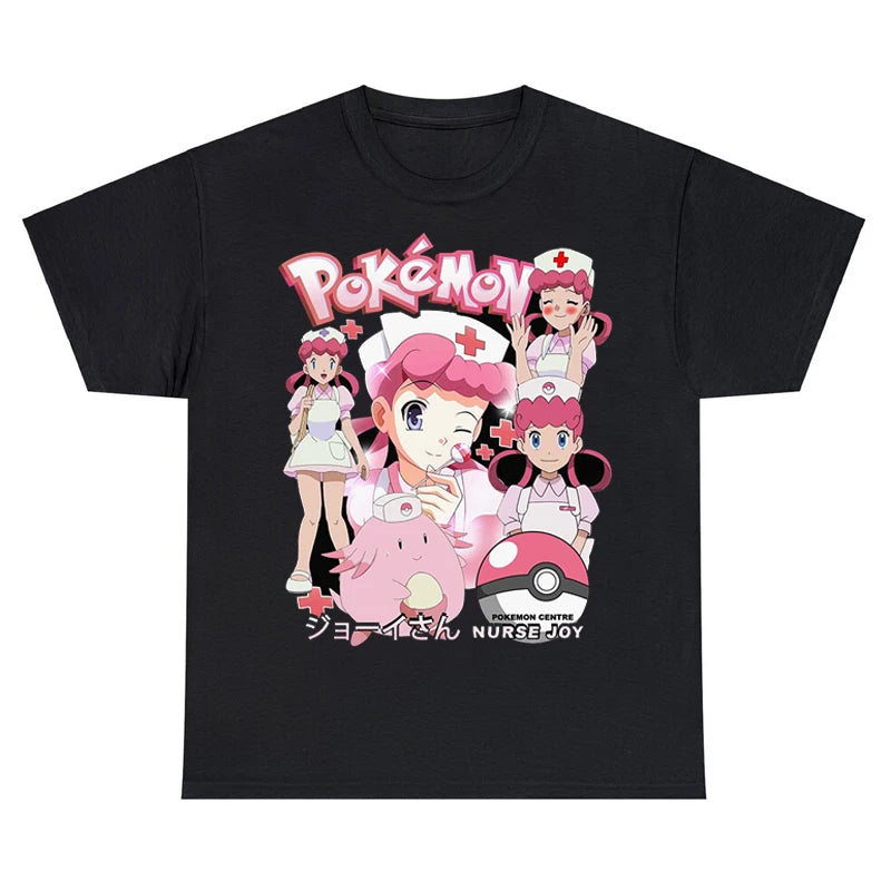 Pokemon Nurse Joy T Shirt Hip Hop Cool Japanese Anime Harajuku Short Sleeve Cotton Tops Streetwear Vintage Casual Unisex T-shirt